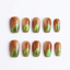 Reusable Amber & Lime Green Square Press On Nail Art Set – Magnetic Cat Eye French Tips for Chic Modern Vibe