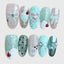 Reusable Mint Coquette Press On Nails – Almond Shape with 3D Cherry, Bow, and Pearl Heart Designs