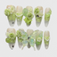 Stiletto Shape Reusable Green Floral Press On Nails Set with Rose, Pearl & Butterfly Designs for Women