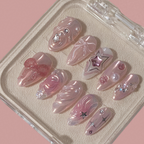 Sweet Dream Starry Pink 3D Design Reusable Press On Nails – Almond Shape