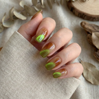 Reusable Amber & Lime Green Square Press On Nail Art Set – Magnetic Cat Eye French Tips for Chic Modern Vibe