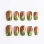Reusable Amber & Lime Green Square Press On Nail Art Set – Magnetic Cat Eye French Tips for Chic Modern Vibe