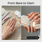 Oval Press On Nails – Tropical Shell Texture with 3D Flowers and Ombre Sunset Gradient