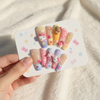 Reusable Hello Kitty Press On Nails – Coffin Shape with Stars, Bows, and Cute 3D Charms for Girls