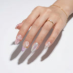 Pink Iridescent Butterfly Press On Nails – Stiletto Shape with Pearlescent Gradient, 3D Charms & Swirl Details, Reusable for Women