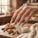 Reusable Butter Bear Press On Nails – Long Coffin Shape with 3D Chocolate, Pretzel, and Cream Designs for Girls