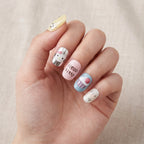 Reusable Hello Kitty Press On Nails – Square Shape with Cupcake, Star, and Heart Designs for Girls