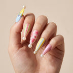 Reusable Press On Nails – Stiletto Shape with Colorful Diamond & Zigzag Patterns for Girls