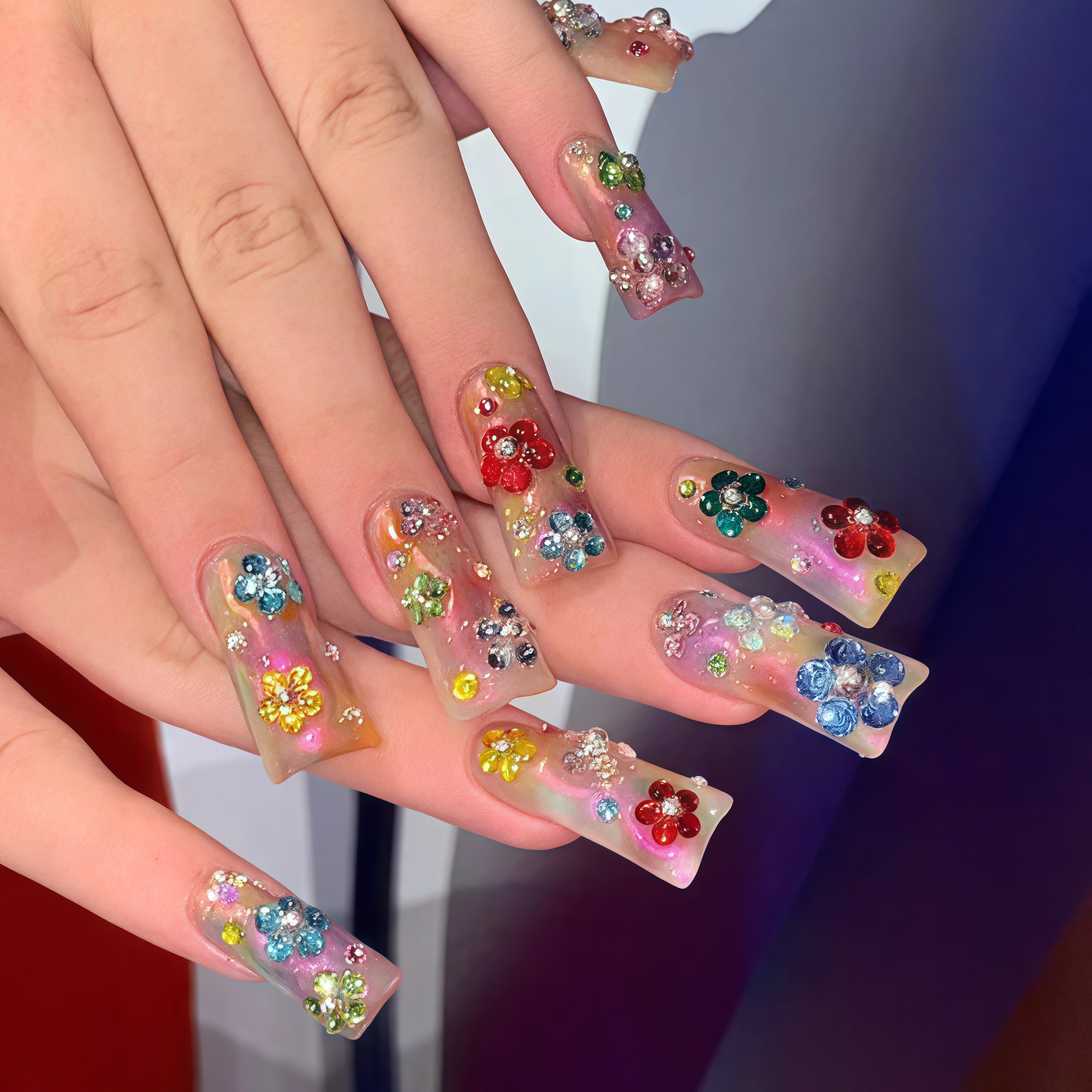 Colorful flowers full of diamonds