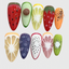 Almond-shaped press on nails with colorful 3D fruit designs including watermelon, kiwi, strawberry, orange, and grape