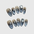 Luxury Almond Black Gradient Press-On Nails – Ombre Rhinestone Design with Crystal Accents