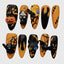 Reusable Halloween Press On Nails – Stiletto Shape with 3D Cat, Pumpkin, and Bat Designs for Spooky Season